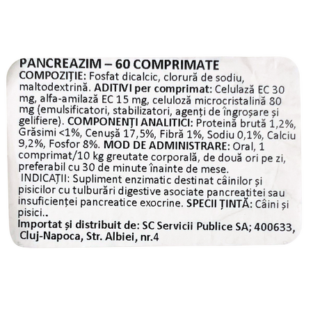 Supliment digestiv enzimatic pentru caini si pisici Pancreazim, 60 comprimate, Chemical Iberica 709966