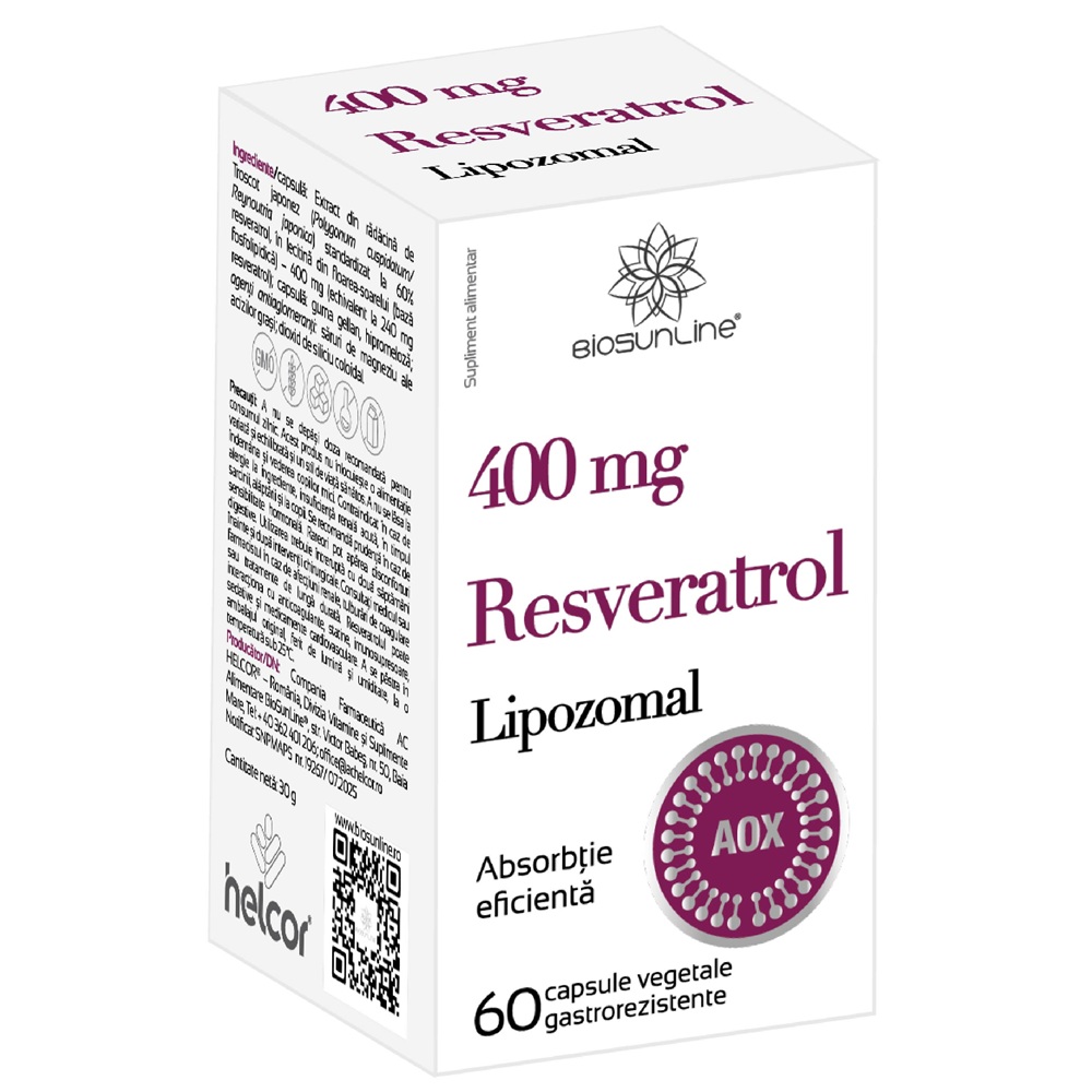 Resveratrol Lipozomal, 400mg, 60 capsule vegetale, BioSunLine