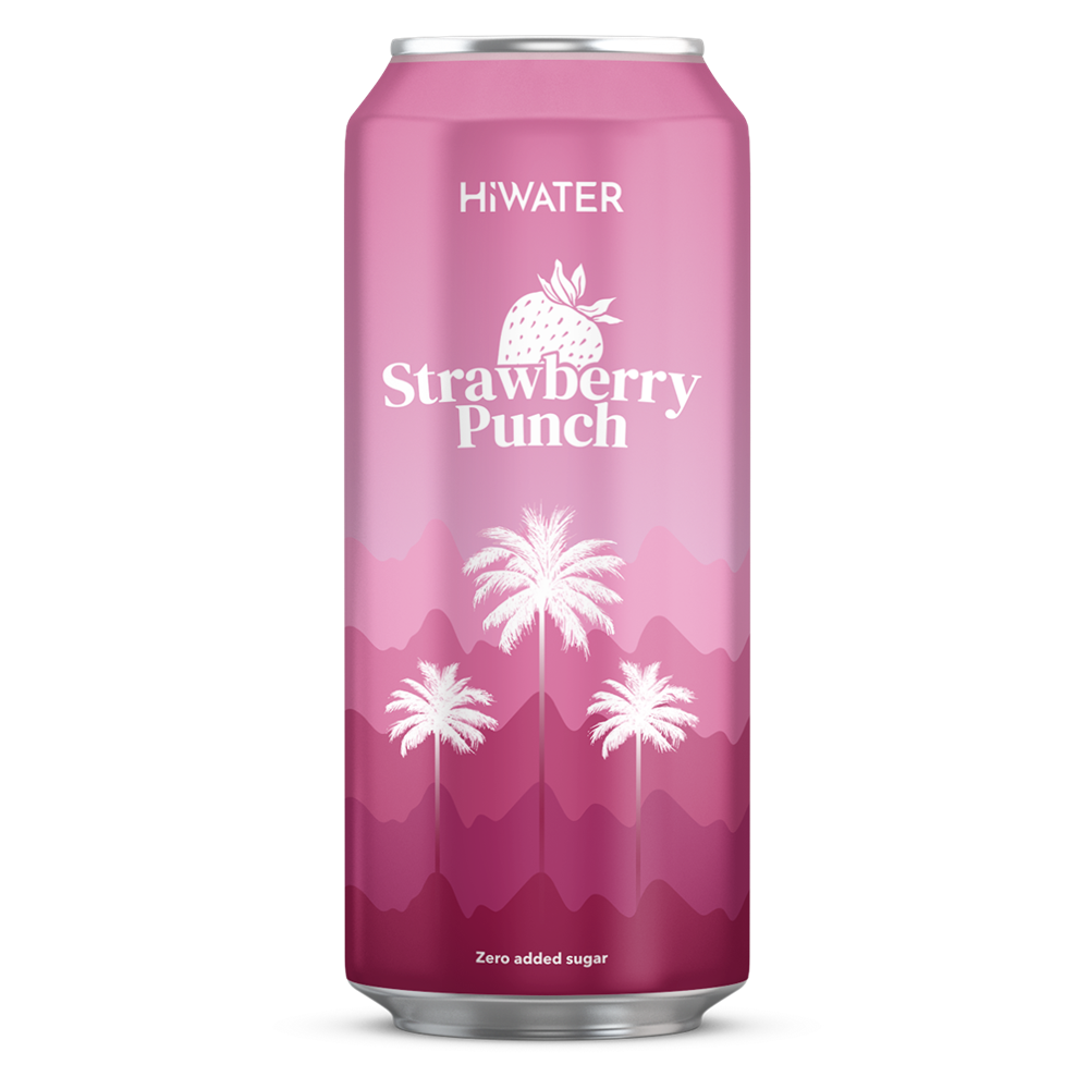 Apa naturala de cocos carbogazificata cu suc natural de capsuni Strawberry Punch, 320 ml, Hiwater