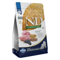 Hrana uscata cu miel si afine pentru caini N&D Ancestral Grain, 2500 g, Farmina