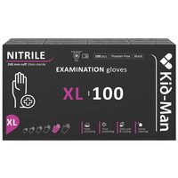 Manusi din nitril nepudrate de unica folosinta negre, marimea XL, 100 bucati, Kid-Man