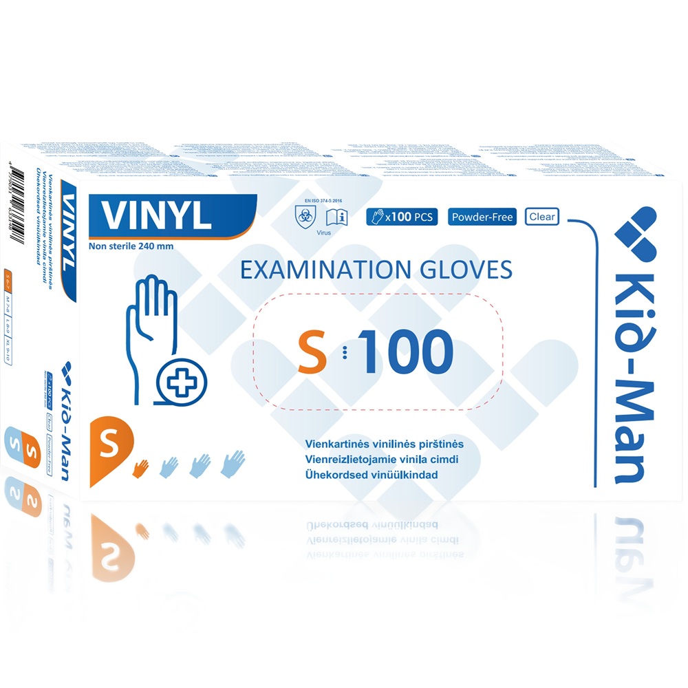 Manusi din vinil nepudrate de unica folosinta transparente, marimea S, 100 bucati, Kid-Man