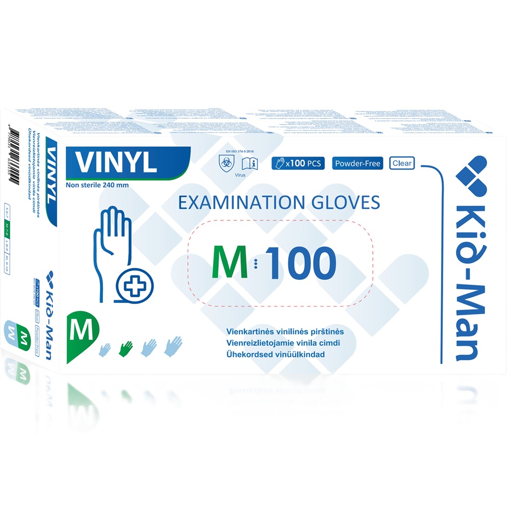 Manusi din vinil nepudrate de unica folosinta transparente, marimea M, 100 bucati, Kid-Man