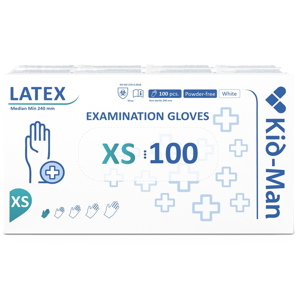 Manusi din latex de unica folosinta albe, marimea XS, 100 bucati, Kid-Man