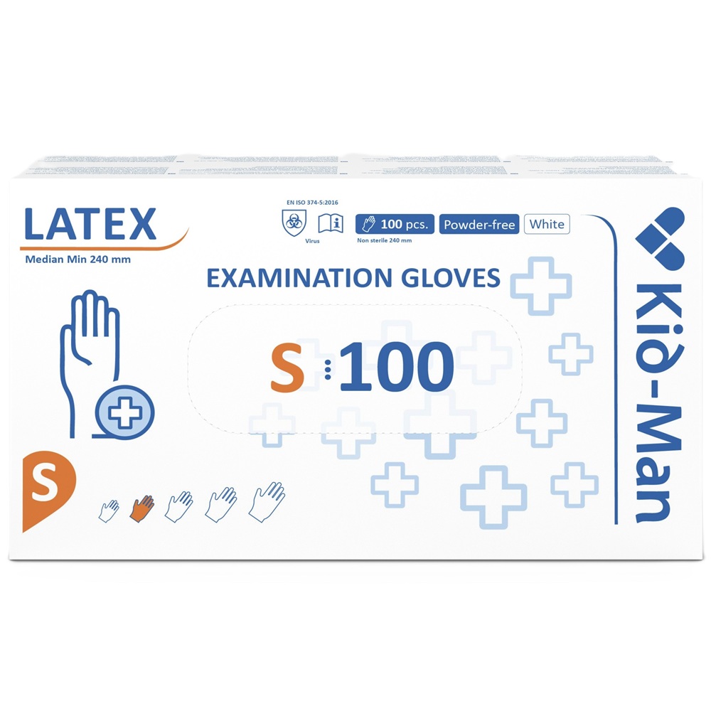Manusi din latex de unica folosinta albe, marimea S, 100 bucati, Kid-Man