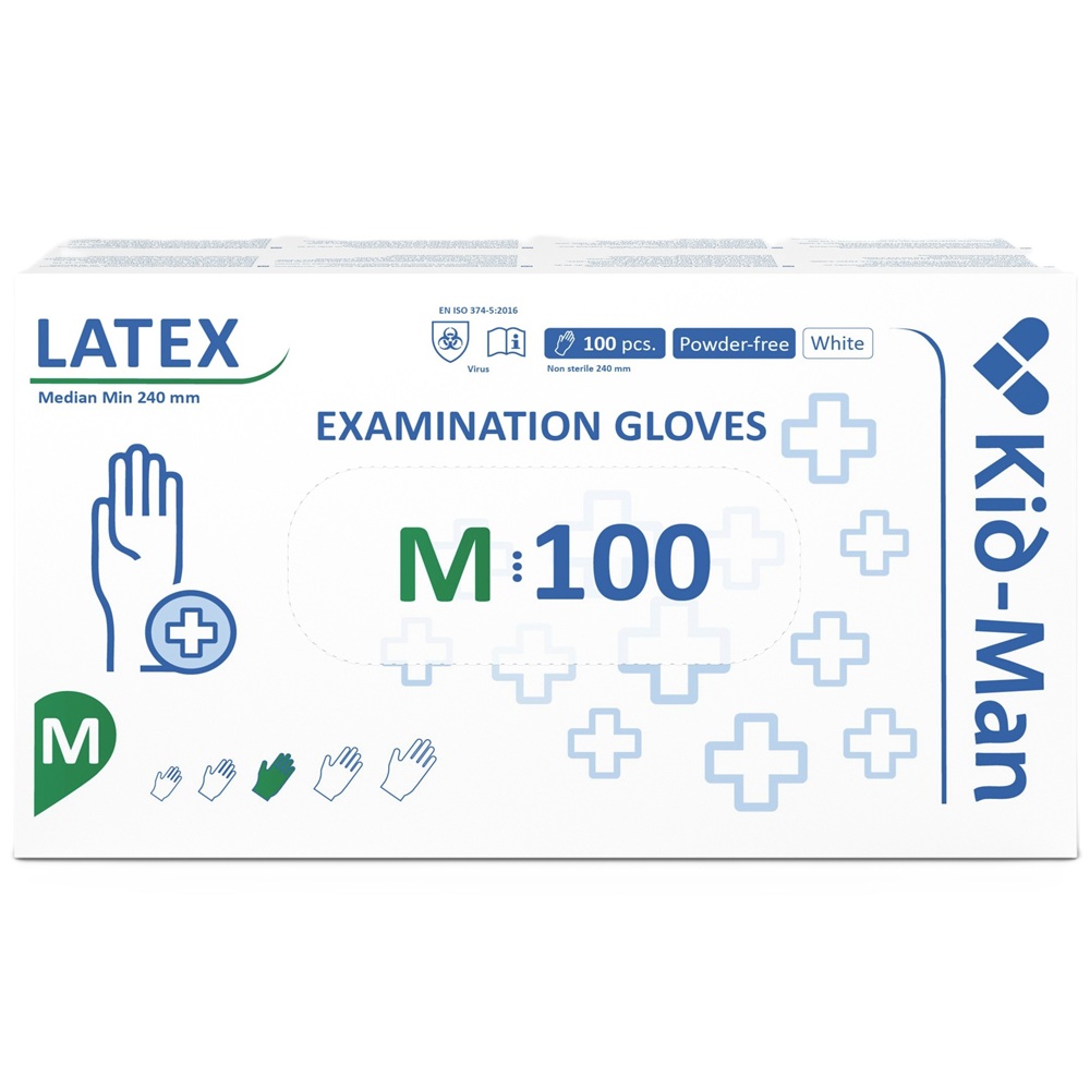 Manusi din latex de unica folosinta albe, marimea M, 100 bucati, Kid-Man