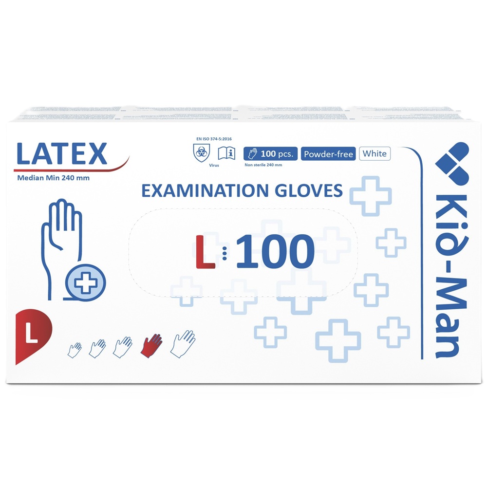 Manusi din latex de unica folosinta albe, marimea L, 100 bucati, Kid-Man