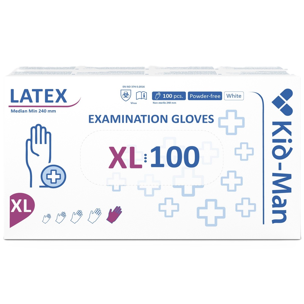 Manusi din latex de unica folosinta albe, marimea XL, 100 bucati, Kid-Man