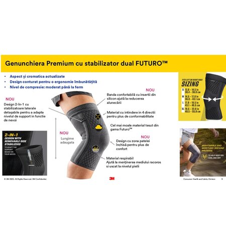 Genunchiera de compresie Premium cu stabilizator dual, Marimea M, 1 bucata, Futuro 711014
