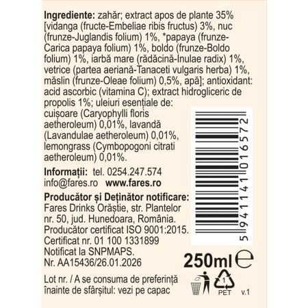 Sirop din plante medicinale Vermicin D73, 250 ml, Fares 711237