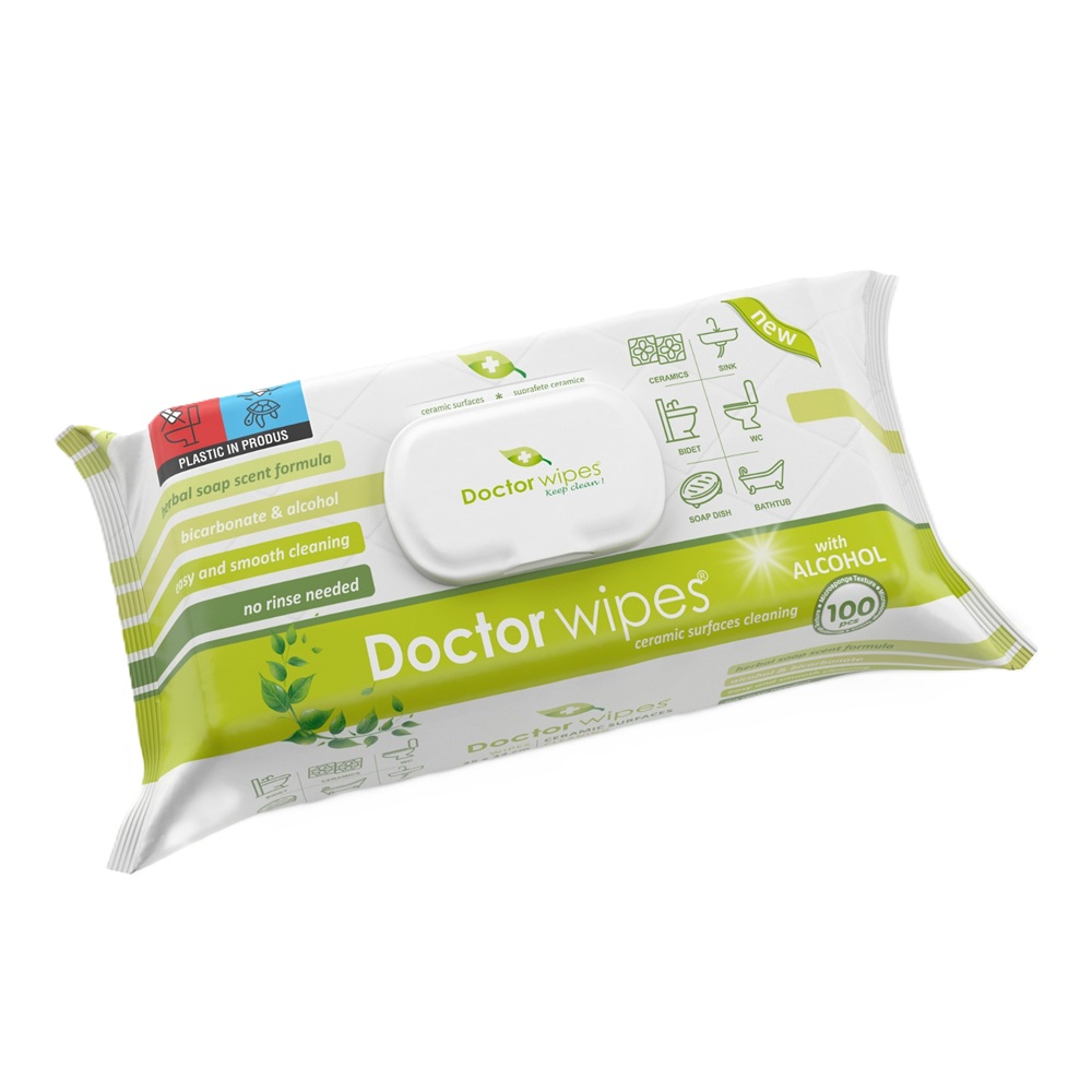 Servetele umede pentru suprafete ceramice Herbal, 100 bucati, Doctor Wipe's