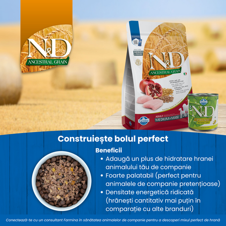 Hrana uscata cu pui, alac, ovaz si rodie pentru caini N&D Ancestral Grain, 2500 g, Farmina 711635
