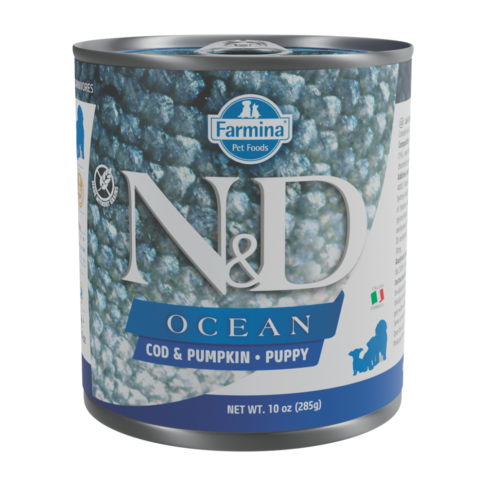 Hrana umeda cu cod si dovleac pentru caini Puppy Ocean N&D, 285 g, Farmina