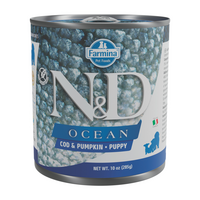 Hrana umeda cu dovleac si cod pentru caini Puppy Ocean N&D, 285 g, Farmina