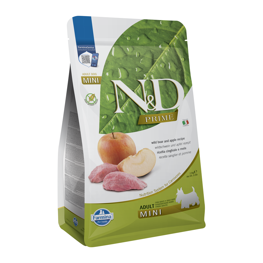 Hrana uscata cu mar si carne de mistret pentru caini Adult Mini Prime N&D, 2.5 kg, Farmina