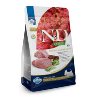 Hrana uscata cu carne de miel, quinoa, broccoli si sparanghel pentru caini Adult Mini Quinoa Weight Management N&D, 2.5 kg, Farmina