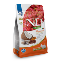 Hrana uscata cu hering, quinoa, nuca de cocos si curcuma pentru caini adulti Adult Mini Quinoa Skin and Coat N&D, 2.5 kg, Farmina