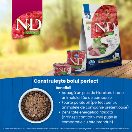 Hrana umeda cu carne de miel pentru caini adulti Adult Mini Quinoa Digestion N&D, 140 g, Farmina 711929