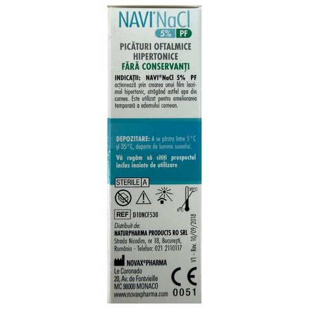 Picaturi oftalmice hipertonice Navi NaCl 5% PF, 10 ml, Novax Pharma 711950