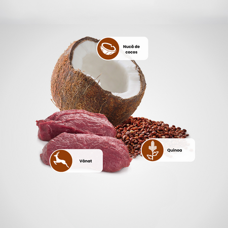 Hrana umeda cu carne de vanat pentru caini adulti Adult Mini Quinoa Skin and Coat N&D, 140 g, Farmina 711998