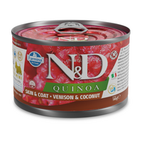 Hrana umeda cu carne de vanat pentru caini adulti Adult Mini Quinoa Skin and Coat N&D, 140 g, Farmina