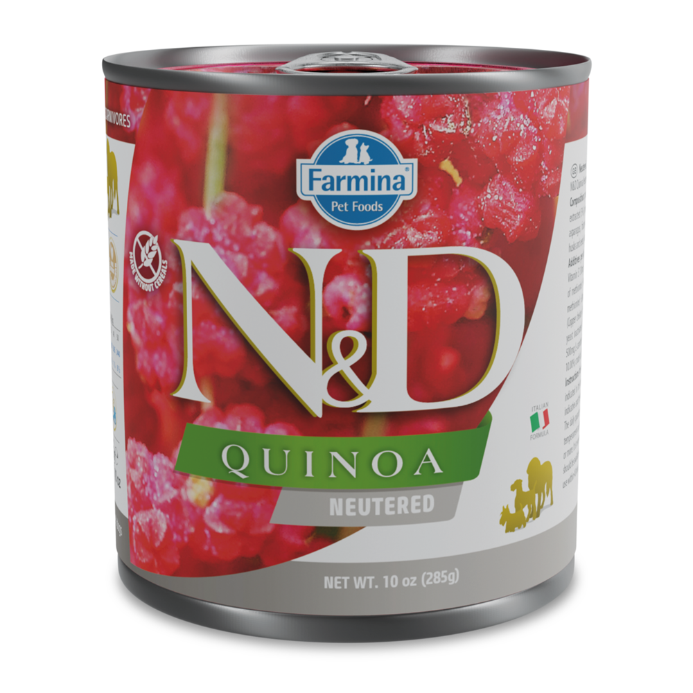 Hrana umeda pentru caini adulti sterilizati Quinoa Neutered N&D, 285 g, Farmina