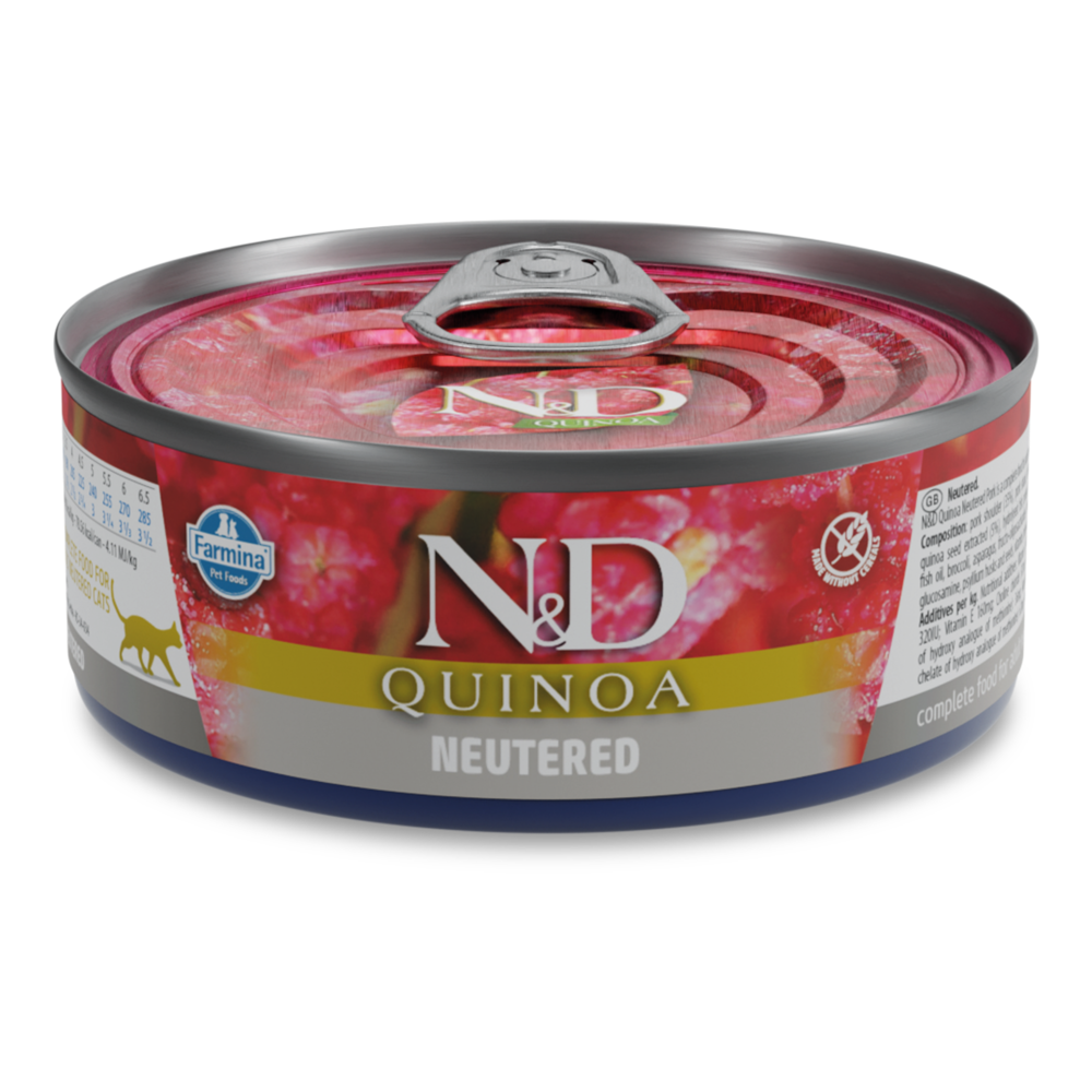 Hrana umeda pentru pisici adulte sterilizate Quinoa Neutered N&D, 80 g, Farmina
