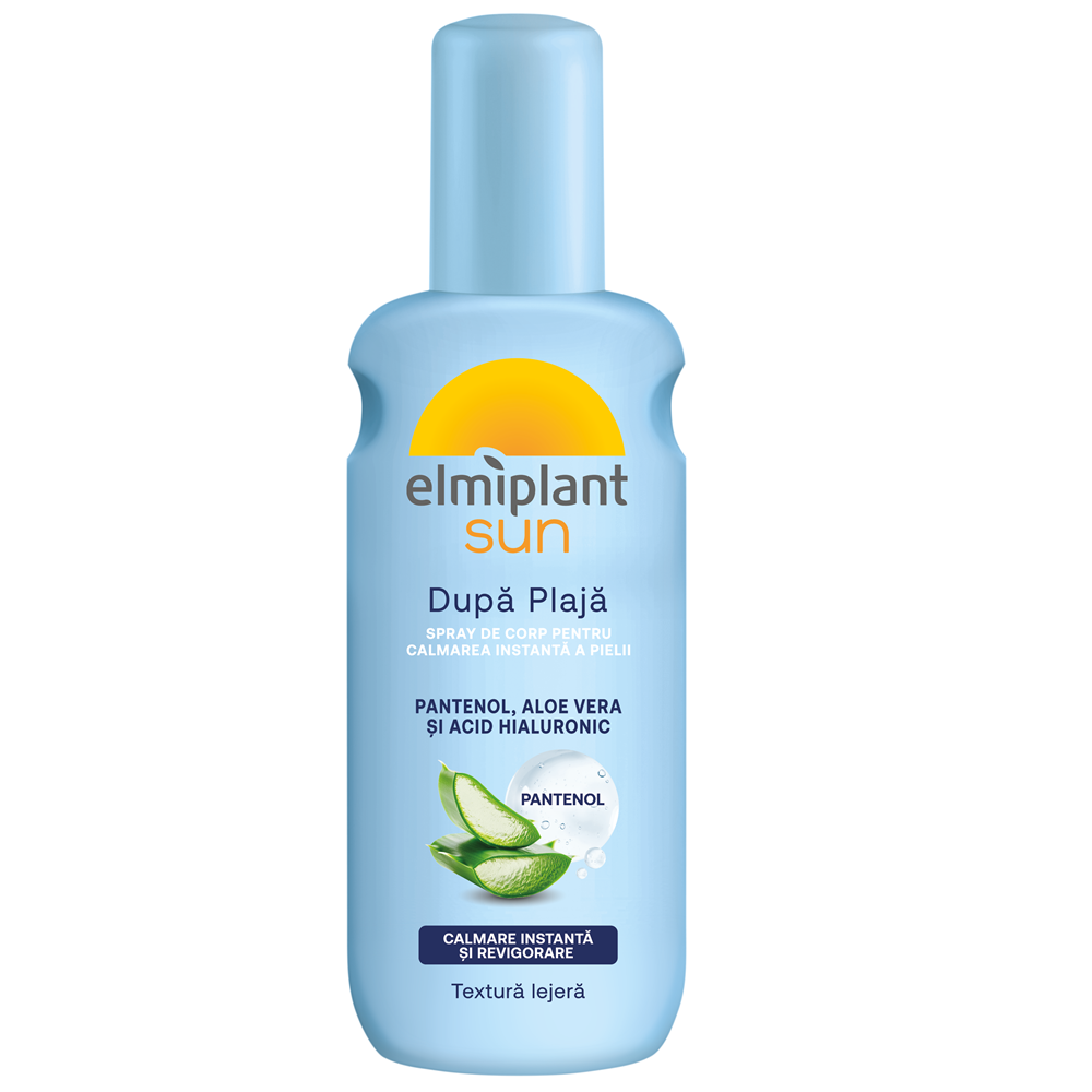 Lotiune spray dupa plaje cu panthenol, aloe vera si acid hialuronic, 200 ml, Elmiplant Sun