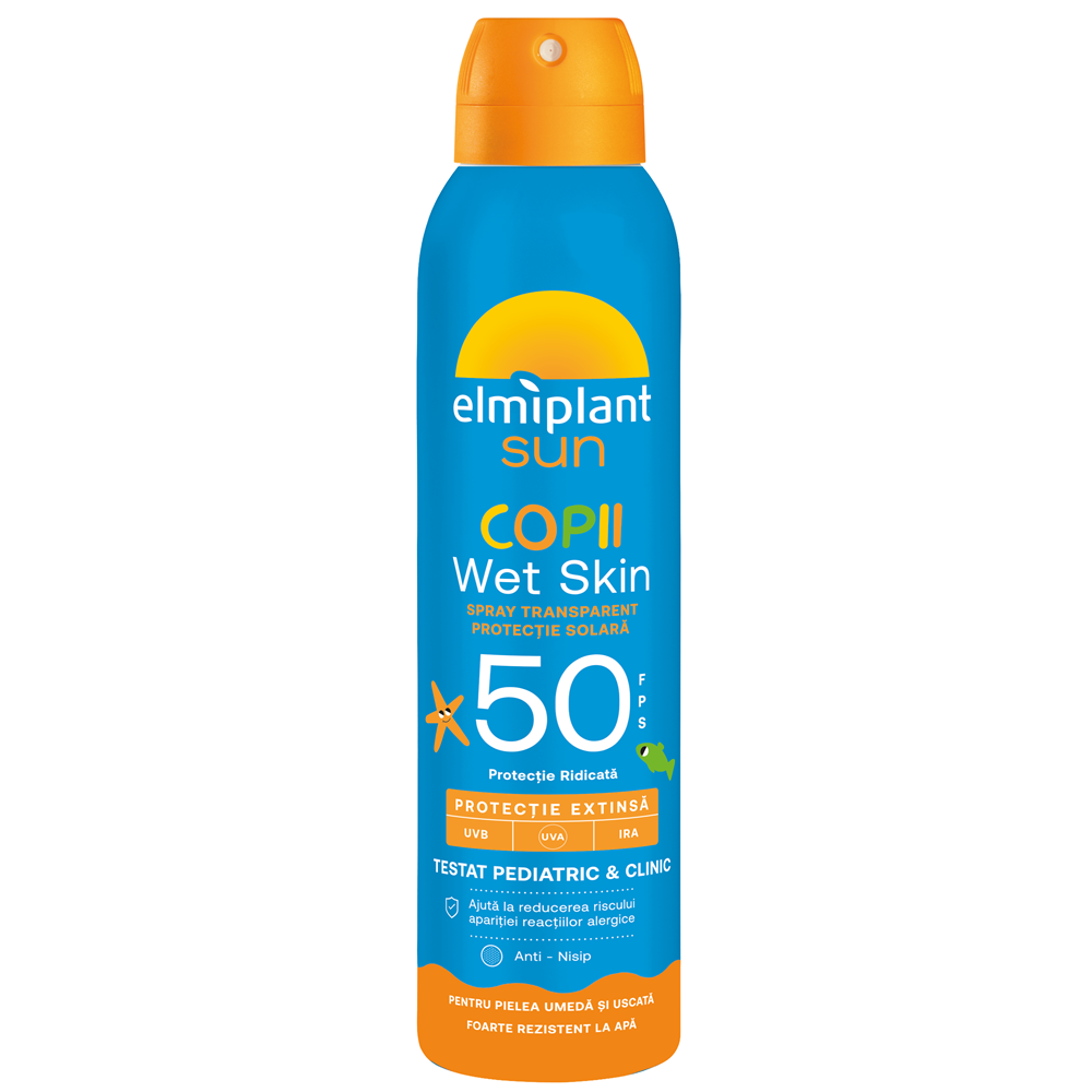 Spray cu protectie solara SPF 50+ pentru copii Wet Skin, 150 ml, Elmiplant Sun