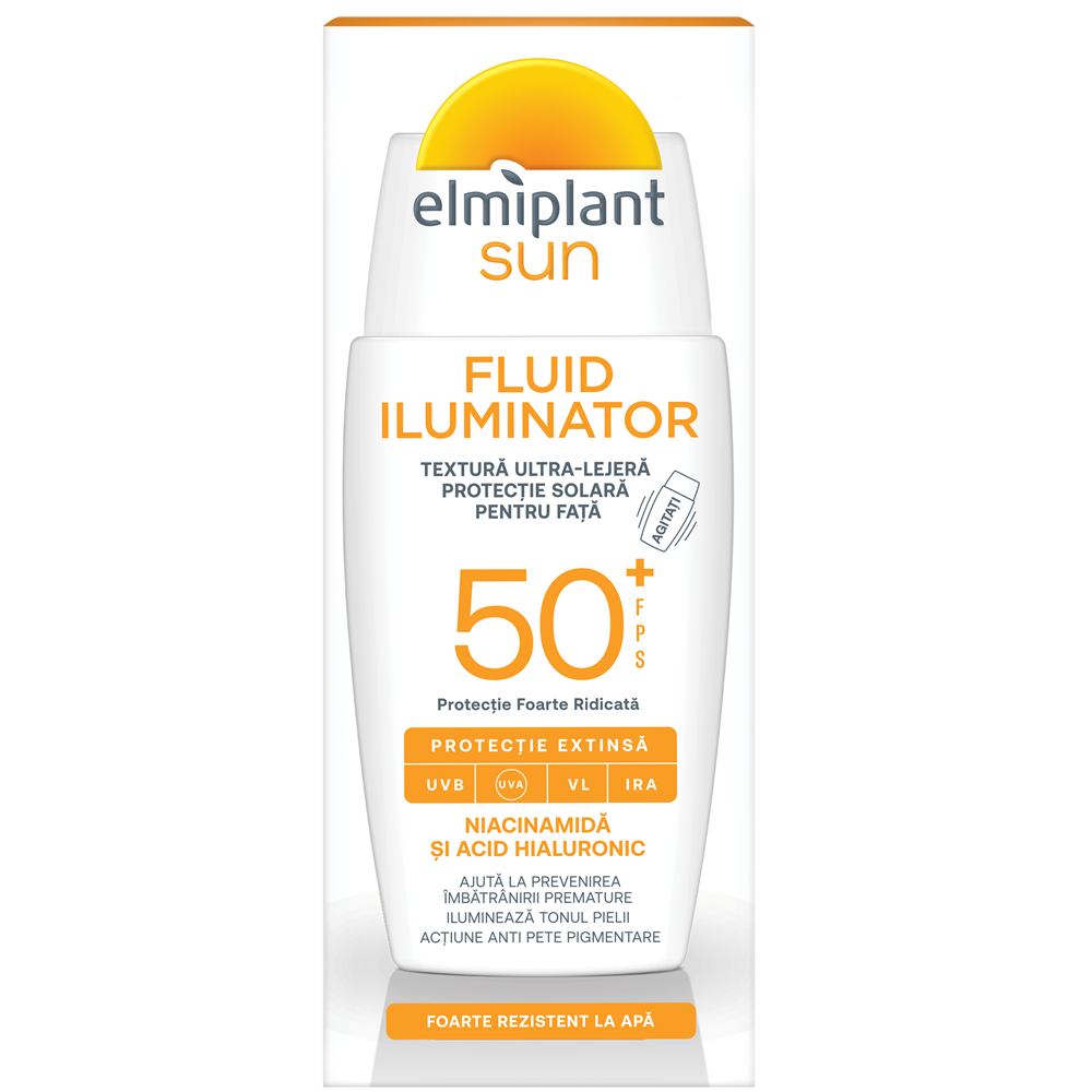 Fluid iluminator pentru fata cu protectie solara SPF 50+, 40 ml, Elmiplant Sun