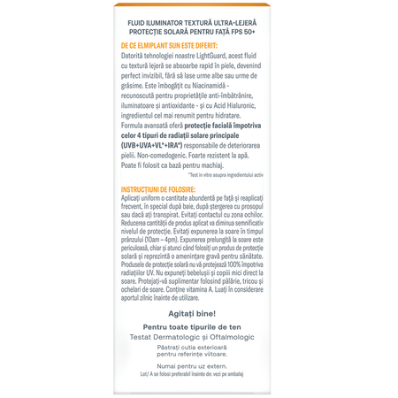 Fluid iluminator pentru fata cu protectie solara SPF 50+, 40 ml, Elmiplant Sun 712413