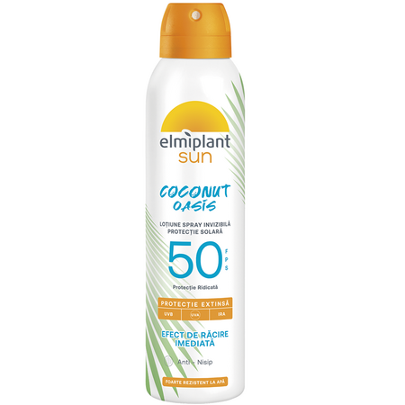 Lotiune spray cu protectie solara SPF 50+ Coconut Oasis, 150 ml, Elmiplant Sun