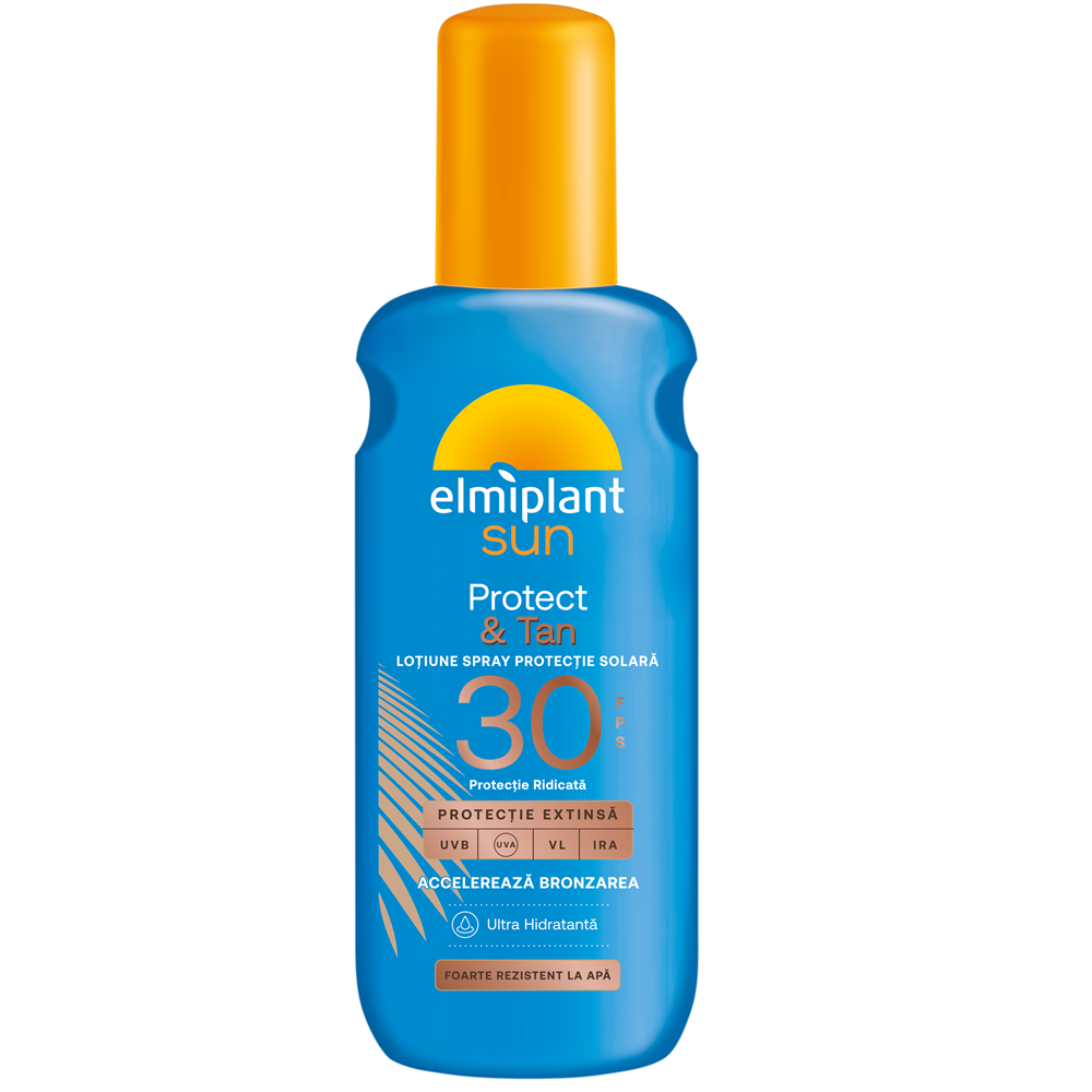 Lotiune spray cu protectie solara SPF 30 Protect & Tan, 150 ml, Elmiplant Sun