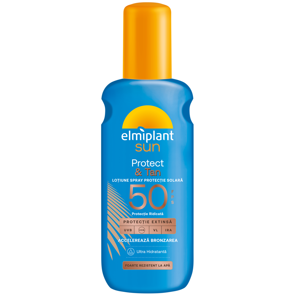 Lotiune spray cu protectie solara SPF 50 Protect & Tan, 150 ml, Elmiplant Sun