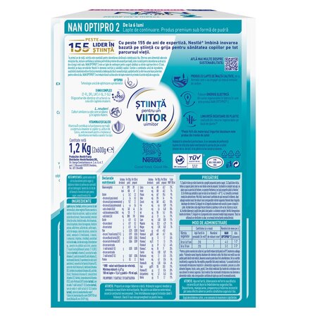 Lapte praf Nan Optipro 2, 1200 g, Nestle 722596