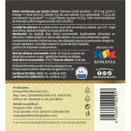 Detox cu extract din plante si vitamina C, 500 ml, Aroma Plant 714481