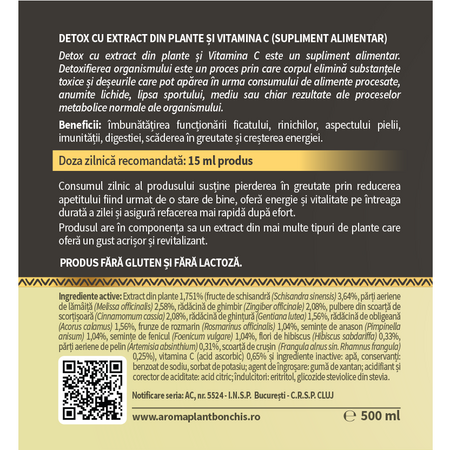 Detox cu extract din plante si vitamina C, 500 ml, Aroma Plant 714479