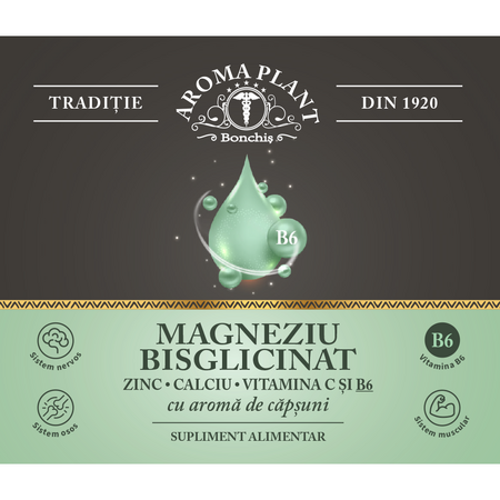 Magneziu bisglicinat cu zinc, calciu, vitamina C si B6, 500 ml, Aroma Plant 714483