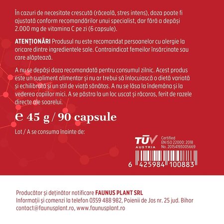 Vitamina C lipozomala, 90 capsule, Faunus 714584