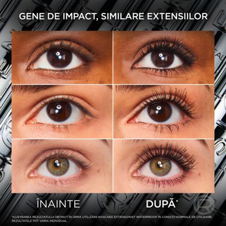 Mascara pentru alungire si curbare Nuanta Black Telescopic Extensionist Waterproof, 9.9 ml, LOreal 714766