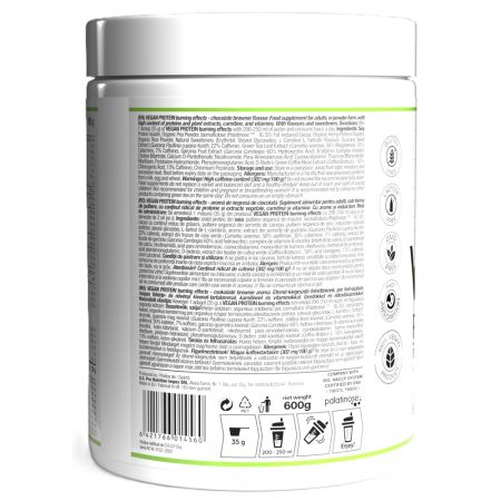 Pudra proteica cu extracte vegetale si aroma de ciocolata Vegan Protein Burning Effects, 600 g, Pro Nutrition 714894