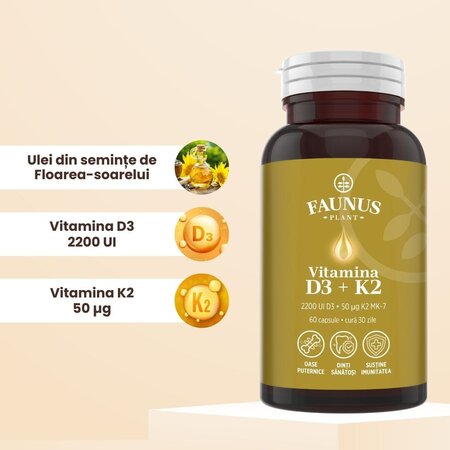 Vitamina D3 + K2, 60 capsule, Faunus 714933