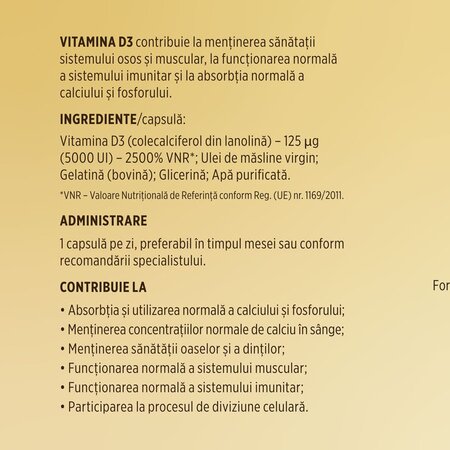 Vitamina D3, 5000 UI, 30 capsule, Faunus 714944