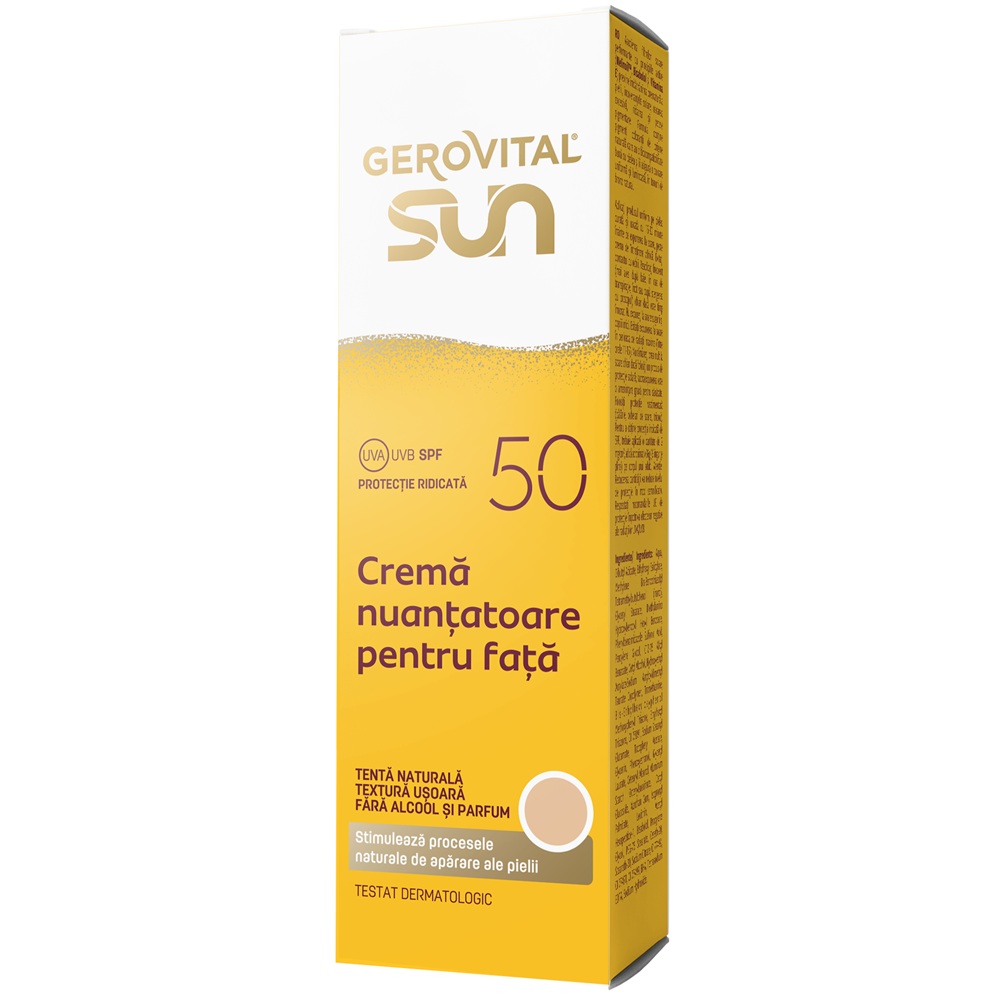 Crema nuantatoare pentru fata cu SPF 50 Sun, 50 ml, Gerovital