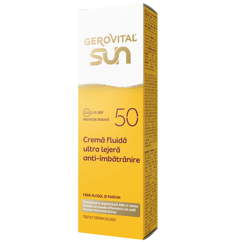 Crema  fluida de fata anti-imbatranire cu SPF 50 Sun, 50 ml, Gerovital