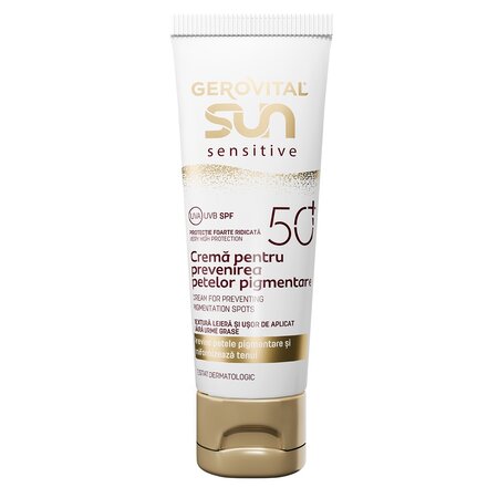 Crema de fata anti pete pigmentare cu SPF 50+ Sun Sensitive, 50 ml, Gerovital 714967