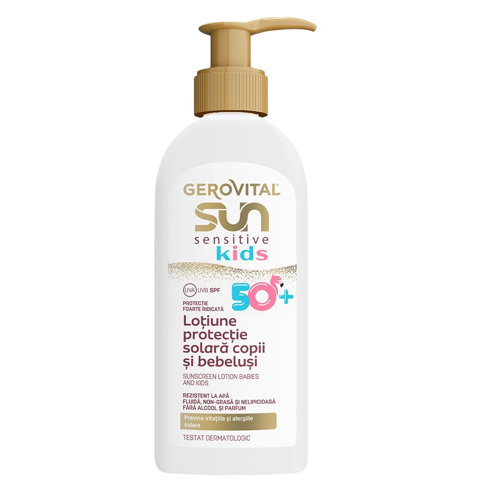 Lotiune cu protectie solara pentru copii si bebelusi SPF 50+ Sun Sensitive Kids, 200 ml, Gerovital