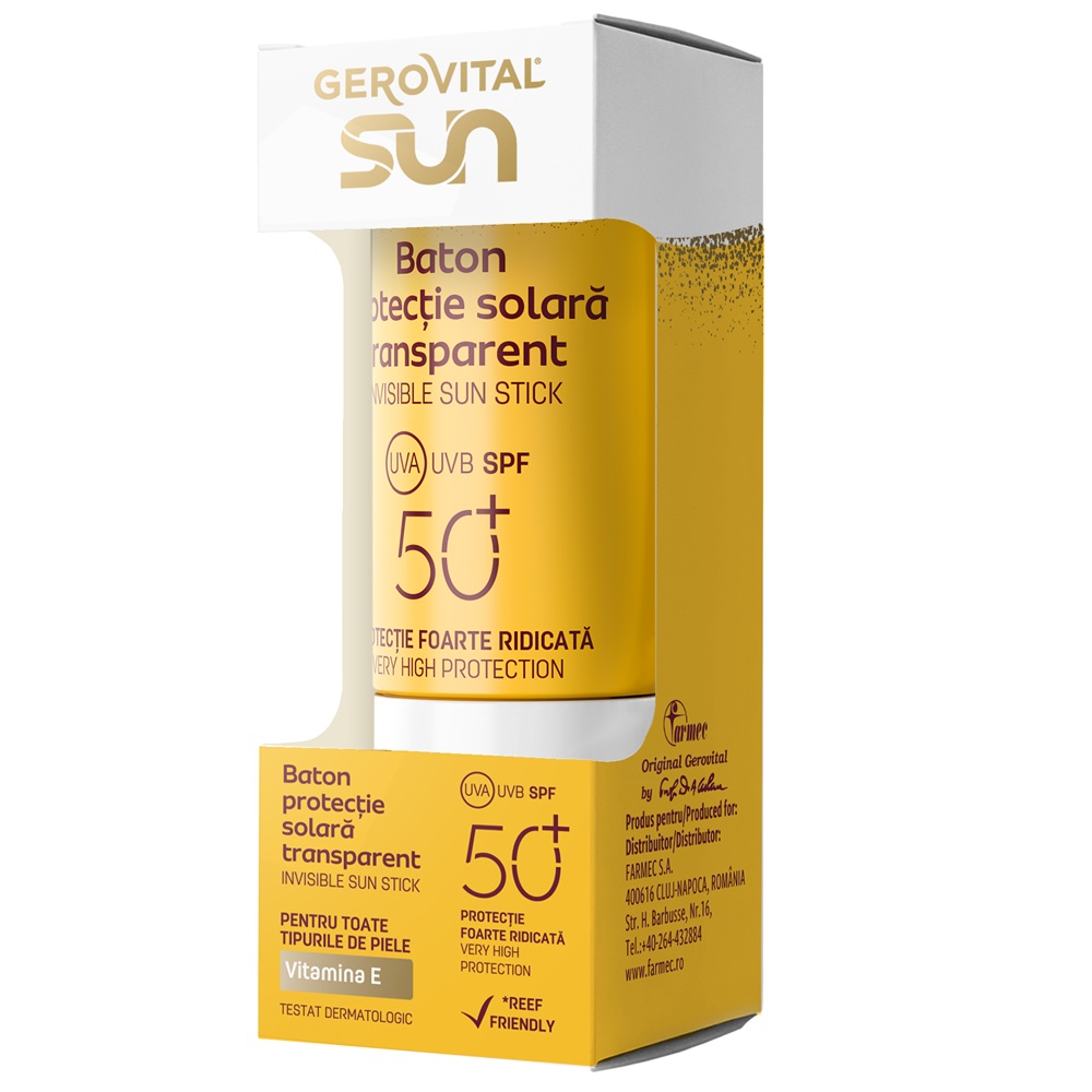 Baton trnsparent cu protectie solara SPF 50+ Sun, 12 ml, Gerovital