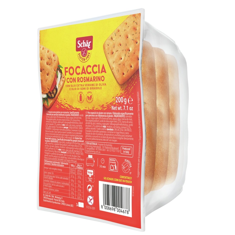 Focaccia cu rosmarin fara gluten, 200 g, Schar