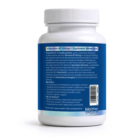 Vitamina B1, 100 mg+, 30 capsule, Biome 727319